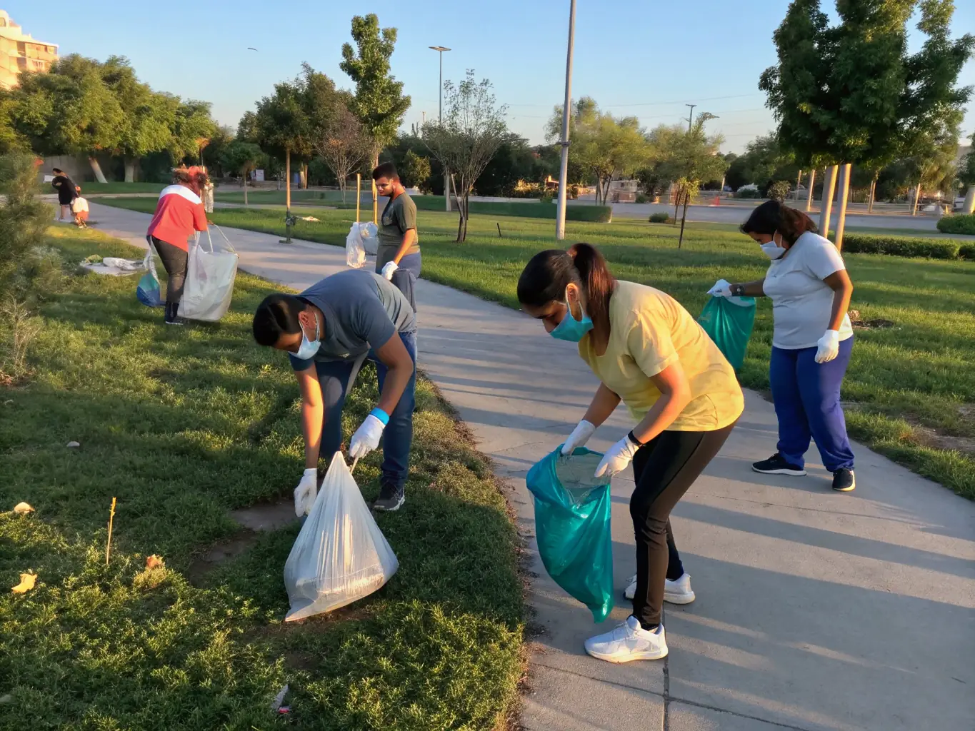 A photograph of volunteers actively participating in a forest cleanup initiative, showcasing their dedication to preserving the natural environment.